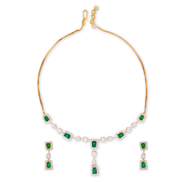 Emerald Layout – 18K Rose Gold Diamond & Emerald Necklace