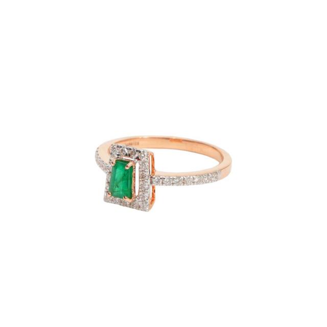 Verdant Glow | 18K Gold Ring | Natural Diamond and Emerald Ring