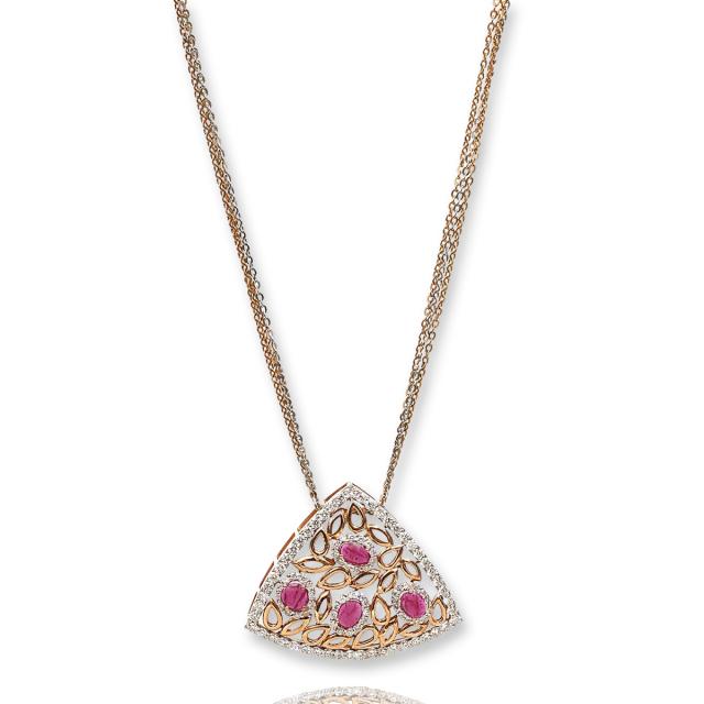 Rosé Allure 18K Trillion Ruby & Diamond Pendant-Earrings Set