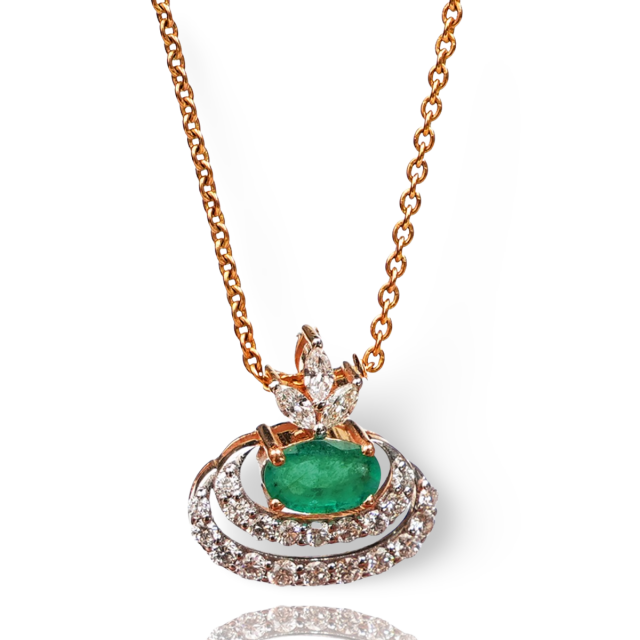 Refined Elegance 18K Gold Emerald Essence Pendant-Earrings Set